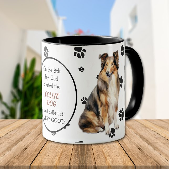 Caneca Deus Criou o Cachorro Collie (Criador carregado)