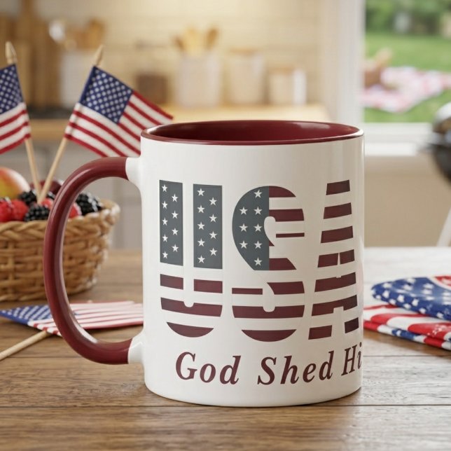 Caneca Deus Derramou Sua Graça Sobre Ti Patriótico EUA (USA God Shed His Grace On Thee Patriotic Mug)