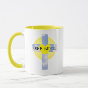 Caneca Deus é Bíblia de cura cruzada fiel Verse Amarelo