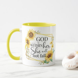 Caneca Deus está dentro dela - Salmo 46:5 Cristão Sunflow