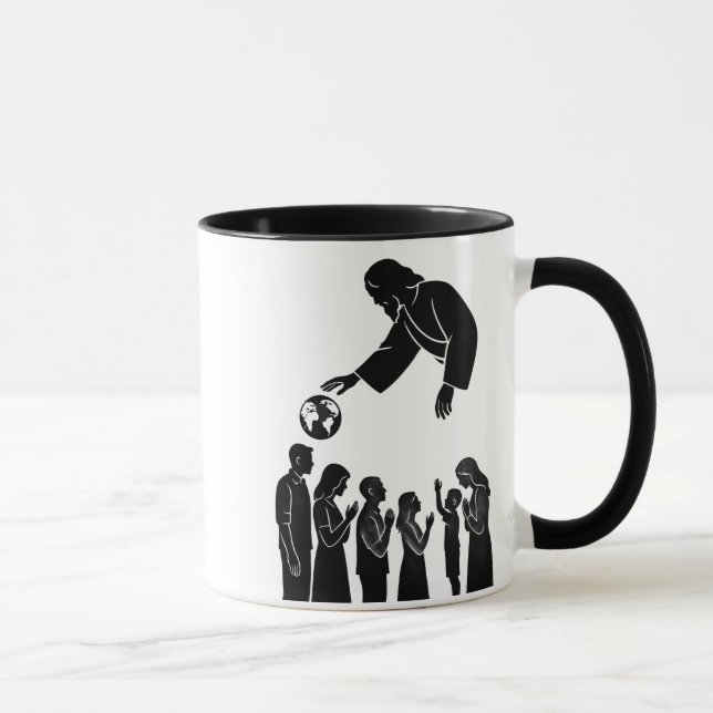 Caneca Deus Inspirador Chegando à Terra Preto e Branco (Direita)