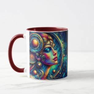 Caneca Deusa Cabeça Colorida à Volta das Joias no Cabelo 