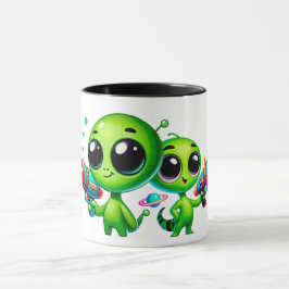Caneca Deux aliens mignons avec des pistolets.
