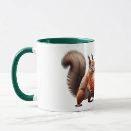 Caneca Deux écureuils se croisent avec leurs noisettes.