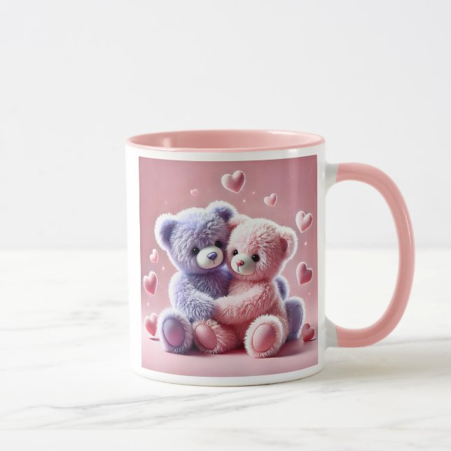 Caneca Deux oursons en peluche qui se font un câlin. (Direita)