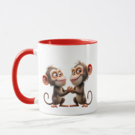 Caneca Deux petits singes rigolos se tenant la main.