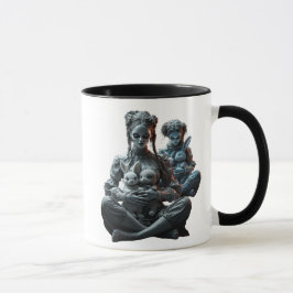 Caneca Deux poupées câlinent leurs doux lapins.