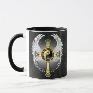 Caneca Devine Egípcio Dourado Yin Yang Símbolo Mug