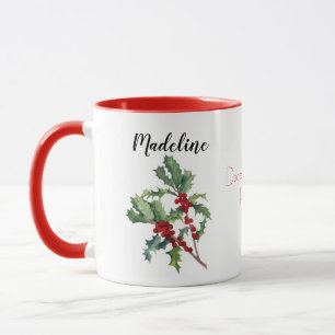 Caneca Dezembro Nascimento Flor Watercolor Holly