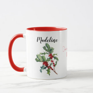 Caneca Dezembro Nascimento Flor Watercolor Holly