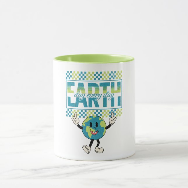 Caneca Dia da Terra todos os dias, estilo retro design (Centro)