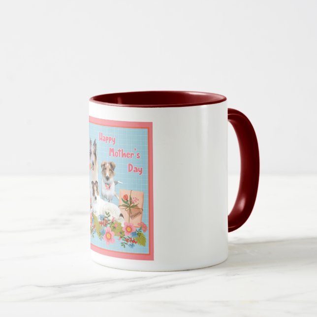 Caneca Dia das Mães Collies e flores (Frente Esquerda)