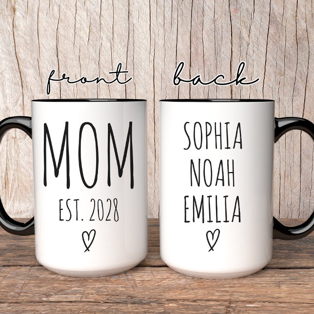 Caneca Dia das Mães | Nomes Personalizados em Letra Elega (custom mom mug, mothers day mug, mom coffee cup, new mom gift, expecting mom mug, baby shower mug,)