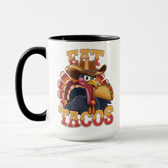 Caneca Dia de Ação de Graças Peru Comer Tacos  Engraçado  (Esquerda)
