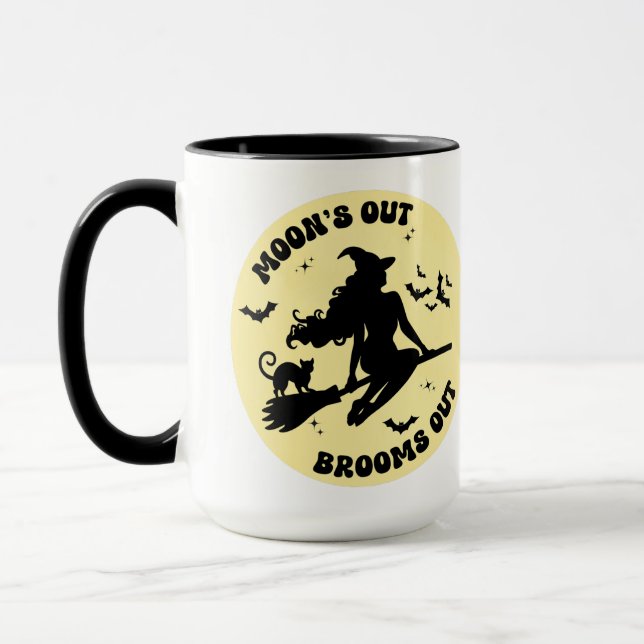 Caneca Dia de as Bruxas engraçado de lua de cheio varreu- (Esquerda)