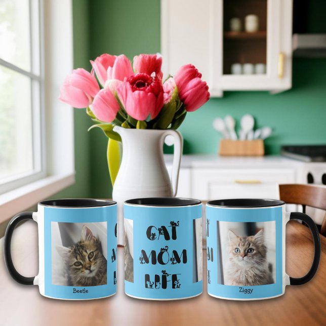 Caneca Dia de as mães Blue Custom Photo Cat (Criador carregado)