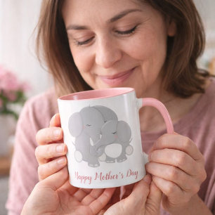 Caneca Dia de as mães Feliz da Mãe e do Elefante para B