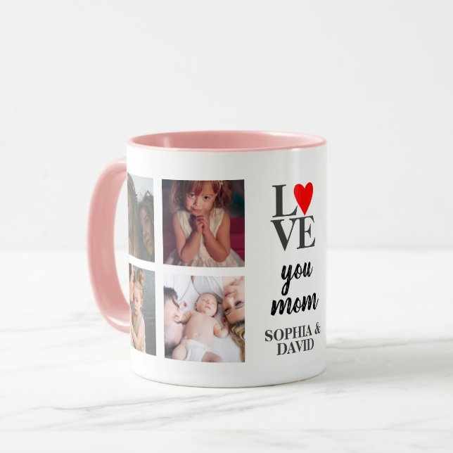 Caneca Dia de as mães Personalizado de Colagem de Fotogra (Frente Esquerda)
