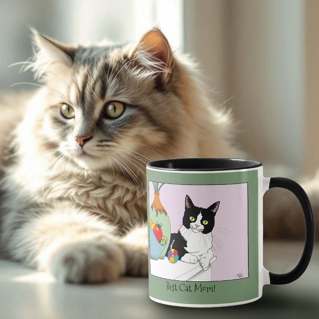 Caneca Dia de as mães Tuxedo Cat (Criador carregado)