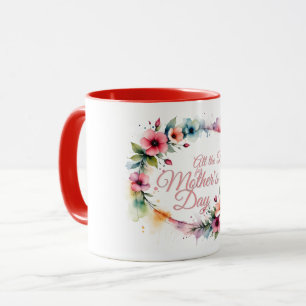 Caneca Dia de as mães Watercolor Floral Wreath a rosa V2.