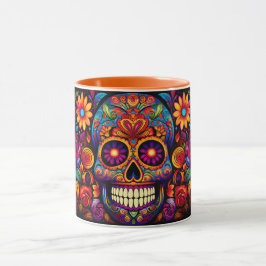 Caneca Dia de los Muertos Adicionar Nome Caveira Dentro