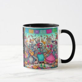 Caneca Dia de los Muertos Adicionar Nome Crânio Céu Preto
