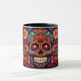 Caneca Dia de los Muertos Adicionar Nome Skull Sky Black 