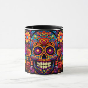 Caneca Dia de los Muertos Adicionar Nome Skull Sky Black 