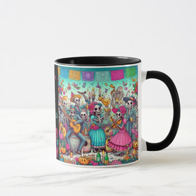 Caneca Dia de los Muertos Adicionar Nome Skull Sky Black  (Direita)