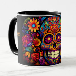 Caneca Dia de los Muertos Adicionar Nome Skull Sky Black 