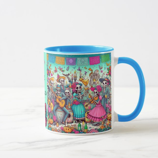 Caneca Dia de los Muertos Adicionar Nome Skull Sky Blue D (Direita)