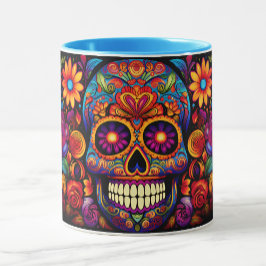 Caneca Dia de los Muertos Adicionar Nome Skull Sky Blue D