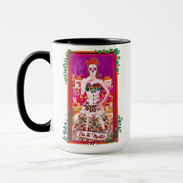 Caneca Dia de los Muertos Catrina com Púrpura e Verde (Esquerda)