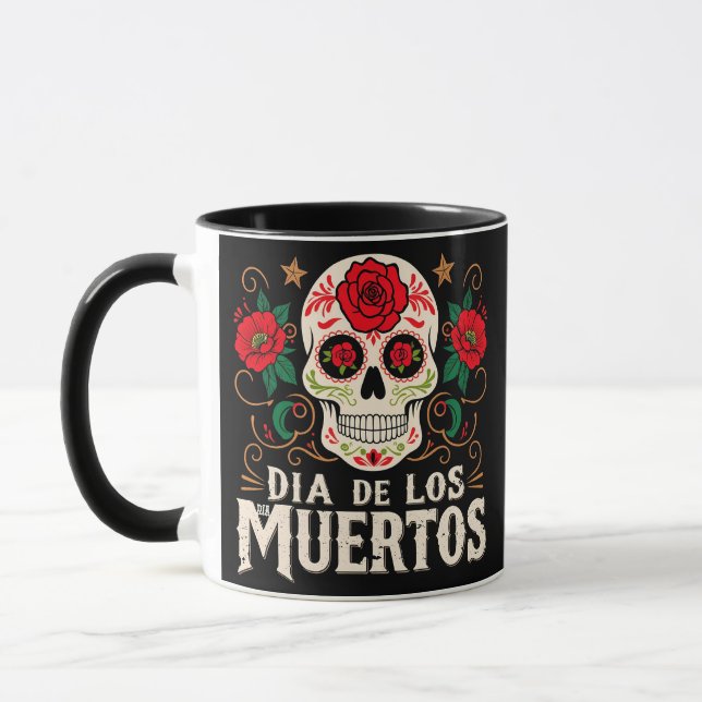 Caneca Dia de los muertos crânio e flores (Esquerda)