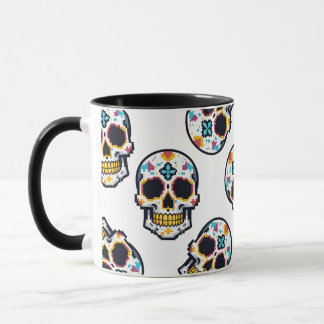 Caneca Dia De Los Muertos Pixelated Skull Pattern