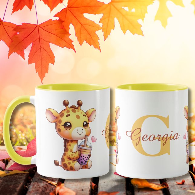 Caneca Dia de os namorados Cute Giraffe Love Boba (Criador carregado)