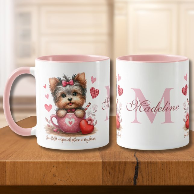 Caneca Dia de os namorados Cute Yorkshire Terrier Dog (Criador carregado)