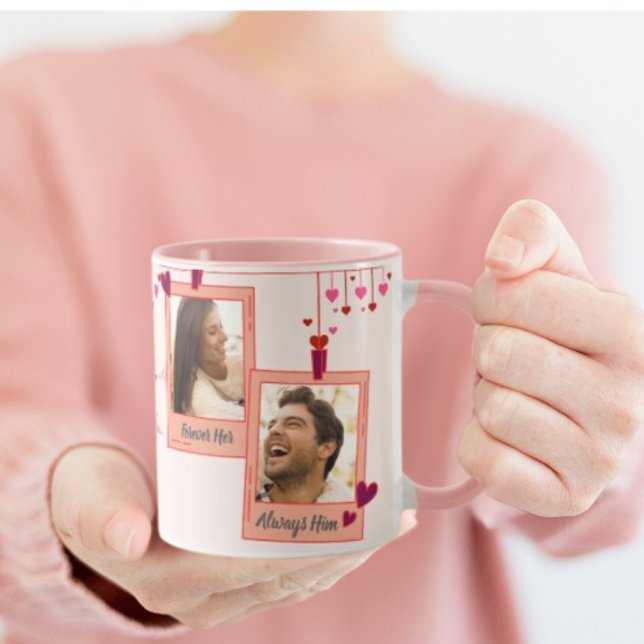 Caneca Dia de os namorados Love Hearts Pink Frame Casal P (Criador carregado)