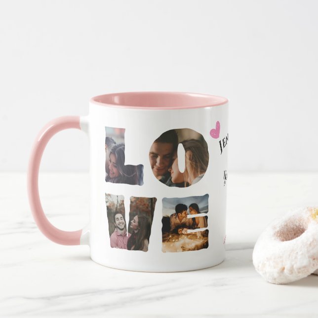 Caneca Dia de os namorados Personalizado de Colagem de Fo (Com Donut)