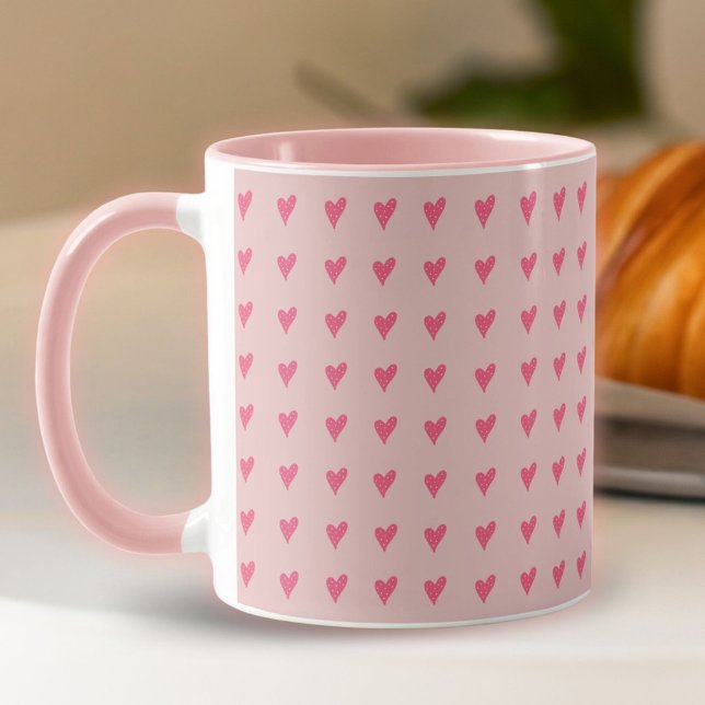 Caneca Dia de os namorados Pink Heart Pattern (Criador carregado)