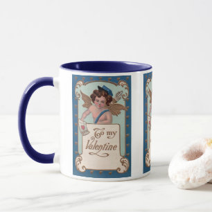 Caneca Dia de os namorados Vintage, Cherub com Cartas de 