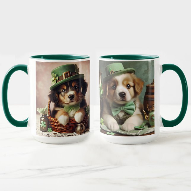 Caneca Dia de São Patrício Castanho e Brancos Irlandeses (St Patrick's Day Cute Irish Brown & White Puppies Mug)