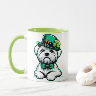 Caneca Dia de São Patrício de Cão Maltês de Shamrock Iris