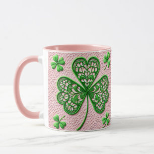 Caneca Dia de São Patrício de shamrock de colchete floral