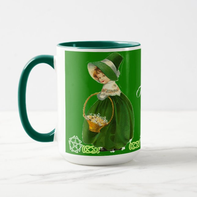 Caneca Dia de São Patrício Feliz Verde Menina Celta Hem (Esquerda)