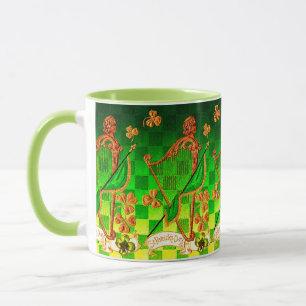 CANECA DIA DE SÃO PATRÍCIO IRLANDÊS HARP, VERDE DOURADO S