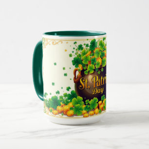Caneca Dia de São Patrício Pote de Ouro e Trevo