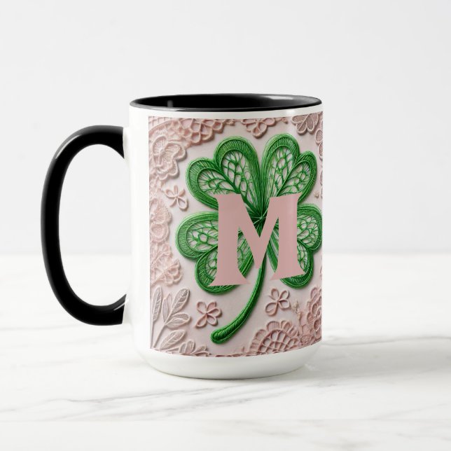 Caneca Dia de São Patrício verde de shamrock com renda mo (Esquerda)