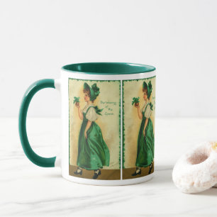 Caneca Dia de São Patrício Vintage Lass Usando Verde
