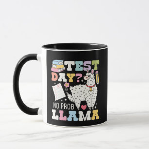 Caneca Dia de Teste Sem Problema Lhama Fofa Estudante & P